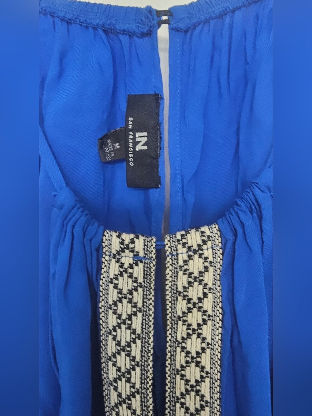 I.N. San Francisco blue halter romper features a bohemian-inspired embroidered - Picture 4 of 8